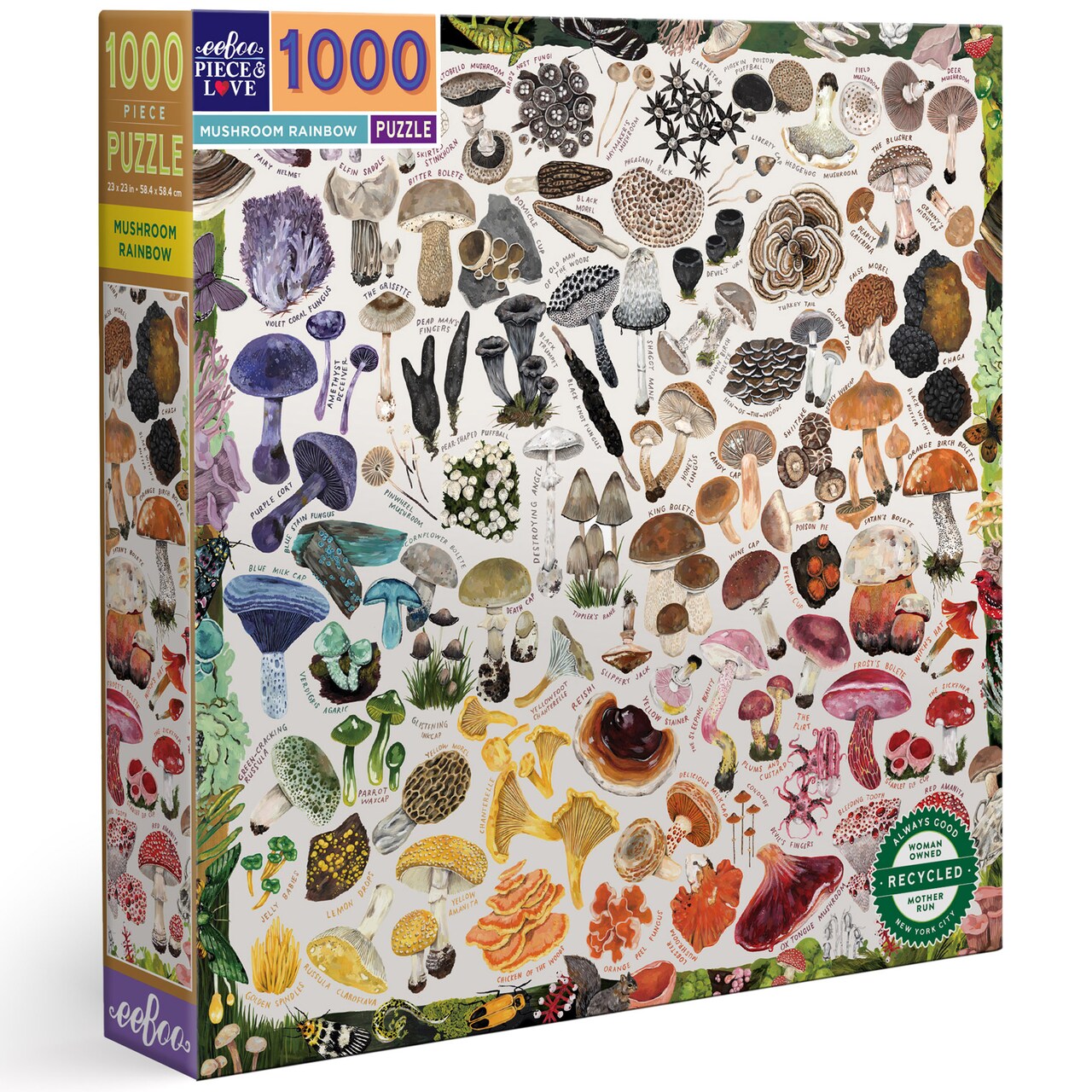 eeBoo Piece and Love Mushroom Rainbow 1000 Piece Square Adult Jigsaw Puzzle/ ages 14+